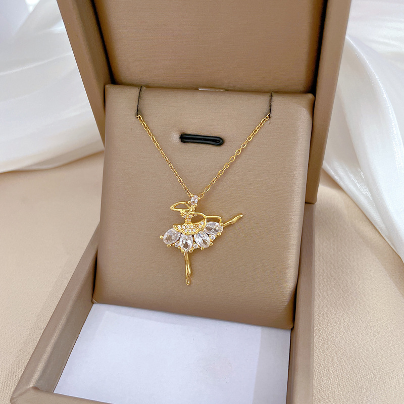 Ballerina Girl Necklace-Titanium steel Chain